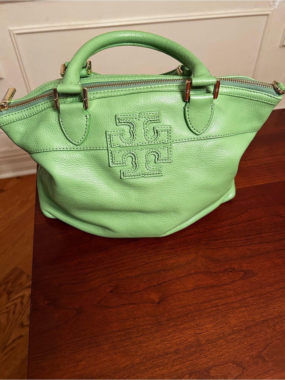 Tory Burch Mint Green Leather Top-Handle Tote
